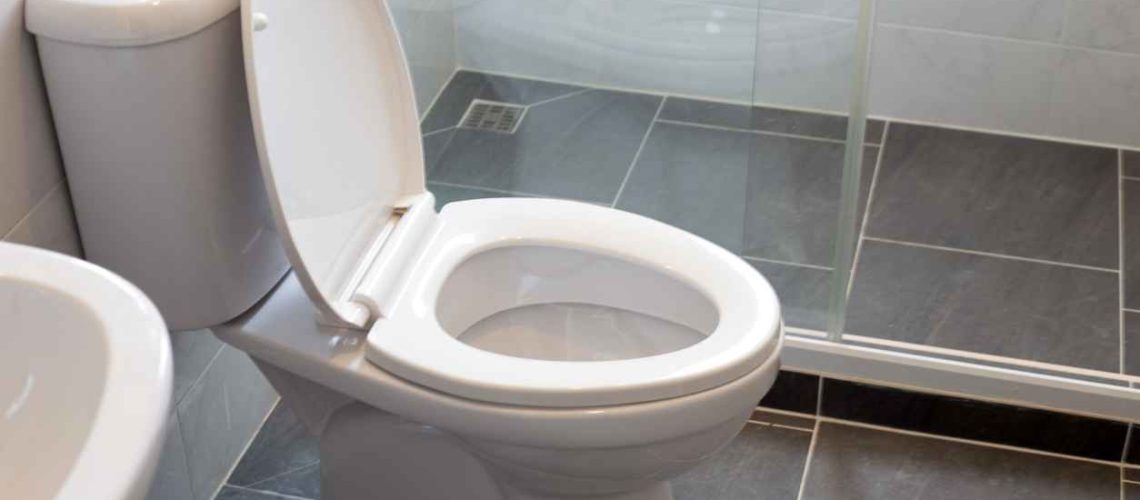 White toilet bowl on floor